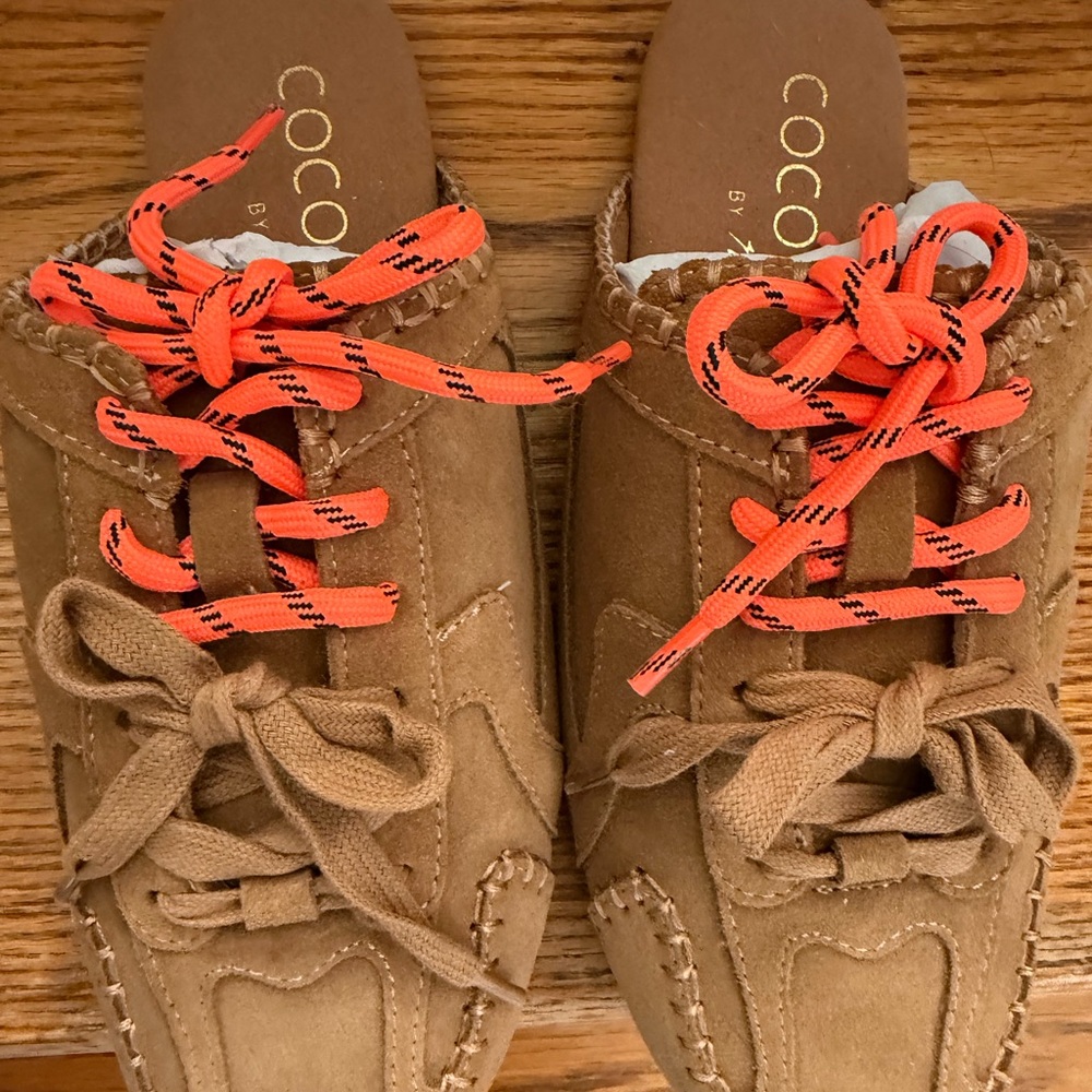 Coconuts by Matisse Tan Mules with Orange Laces